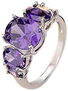 925 Sterling Silver Oval Amethyst Ring Perfect Cut Multi Gem Sparkling Cocktail Party Women's Cubic Zirconia Ring CZ Eternal Engagement Wedding Ring Jewelry-Making-Patterns Size 7