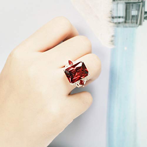 HUKQBUNX 925 Sterling Silver Exaggerated Ruby Red Crystal Halo Set Diamond Weddi