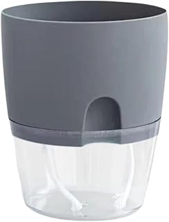 Self Absorbing Water Flower Pot Self Absorbing Water Multipurpose Plastic Self Watering Hydroponic Vase (L, Gray)