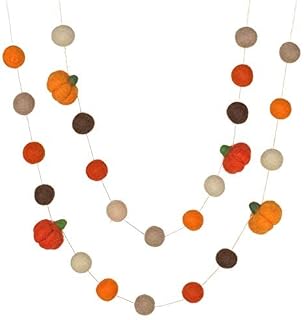 Matthew + Mae 6 FT Fall Pumpkin Felt Garland - 1" Balls - Orange/Brown | 6-Foot String With 25 Adjustable Shapes. 1-Inch Balls And 1.5-Inch Pumpkins. Handmade Thanksgiving And Halloween Decor.