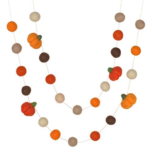 Matthew + Mae 6 FT Fall Pumpkin Felt Garland - 1" Balls - Orange/Brown | 6-Foot 