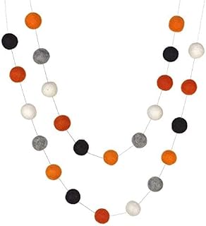 Matthew + Mae Felt Halloween Fall Garland - 1” Balls - Orange/Black/Gray | Handmade 100% Wool Felt Garland - Fall Mantel Banner - Thanksgiving Home Décor, Autumn Gift, Halloween Shelf