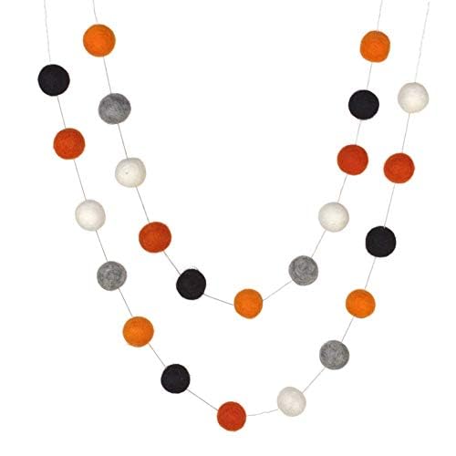 Matthew + Mae Felt Halloween Fall Garland - 1” Balls - Orange/Black/Gray | Handm
