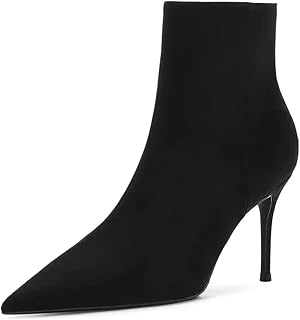 HDEUOLM Women's High Heel Pointed Toe Ankle Boots Slip-on Zipper Wedding Dress 8 CM Heels