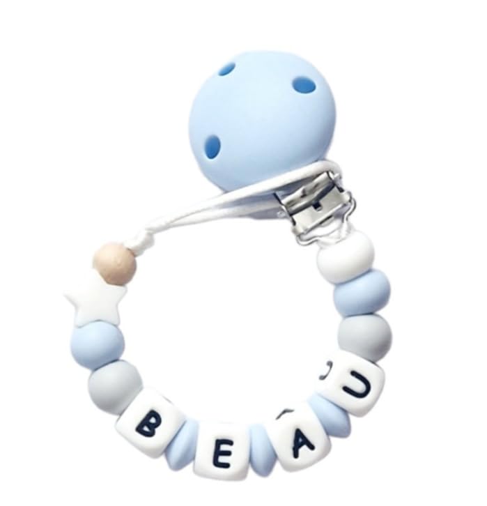 Twinkle Star Baby Blue, Grey & White Personalised Star Dummy Clip