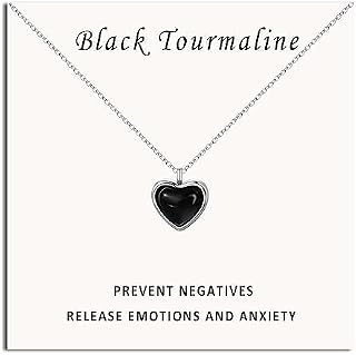 SmileBelle Heart Necklace for Women Black Tourmaline Red Carnelian Necklace | Black heart Jade Rose Quartz Necklace as Birthday Gifts, Pink Jewelry Moonstone Green Heart Gril Necklaces for Back to School