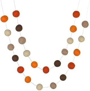 Matthew + Mae 6 FT Fall Garland - 1" Balls - Orange/Brown | 6-Foot String With 24 Adjustable 1-Inch Balls. Handmade 100% Wool. Thanksgiving, Halloween Mantel, Autumn Shelf Home Decor.