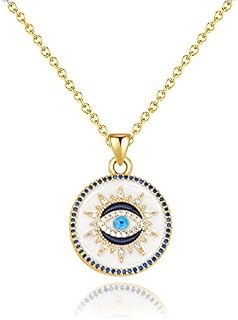 Smilebelle Evil Eye Necklace 14K Gold Necklaces for Girls Rakhi for Sister | Third Eye Necklace with Zircons, Handmade Gold Jewelry for Women Luck Amulet Charm Pendant for Protection Birthday Gift