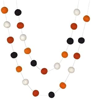 Matthew + Mae 6 FT Halloween Felt Ball Garland - Orange/Black/White | 6-Foot String With 24 Adjustable 1-Inch Balls. Handmade 100% Wool. Fall mantel Banner And Autumn Shelf Home Decor Gift.