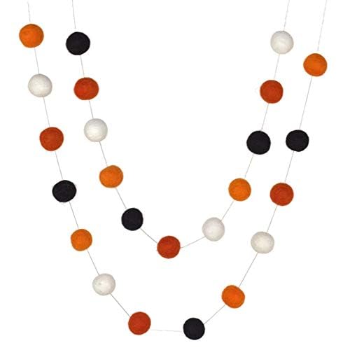 Matthew + Mae 6 FT Halloween Felt Ball Garland - Orange/Black/White | 6-Foot Str