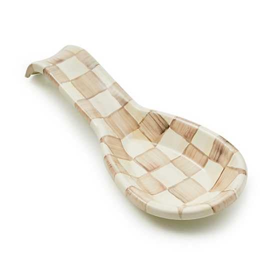 MACKENZIE-CHILDS Enamel Spoon Rest, Brown-and-White Mocha Check | Hand-painted d