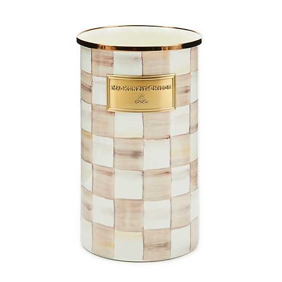 MACKENZIE-CHILDS Enamel Utensil Holder, Brown-and-White Mocha Check | Hand-paint
