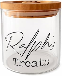 Glass Storage Jar Canister Wooden Lid Airtight Pet Dog Cat Treat | Personalised - Made to Order in UK