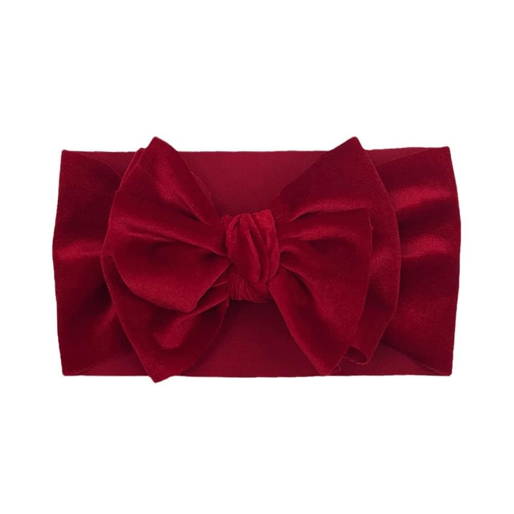 Baby Girls Bow Headbands, Stretchy Velvet Hair Bows Headbands Solid Color Wide T