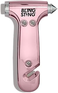 BLINGSTING Safety Hammer - Emergency Automotive Escape Tool with Window Breaker, Seat Belt Cutter &amp; Adjustable Car Visor Strap - Tempered Glass Breaker - Steel Blade - Blush Rose Pink (1 Count)