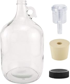North Mountain Supply 1 Gallon Glass Fermenting Jug with Handle & Airlock | 1 Gallon Glass Fermenting Jug with Handle, Stopper, Airlock & Lid for Beer, Wine, Cider & Mead