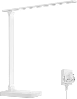 Lepro Desk Lamp, 800lm LED Desk Lamp with Power Adapter, Dimmable, Eye-Care | 5 Brightness Levels x 5 Colour Modes, Touch Control Desk Lamps Office, Suit for Reading, Study, Bedside, Nails, Crafts, White
