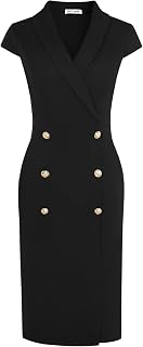 GRACE KARIN Robe moulante pour femme 2025, robe midi à manches courtes, avec boutons, tenue formelle avec poches