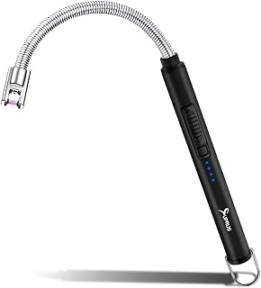 SUPRUS Electric Candle Lighter USB Type C Rechargeable Lighter Steel Shell & Hanging Hook with 360° Flexible Neck(Black)