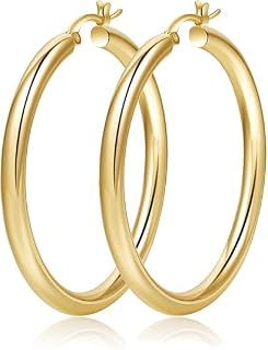 4mm Thick Gold Plated Chunky Earrings Silver Plated Hoop Earrings For Women | Hollow Tube Hoops Earrings Gold Plated Hoop Earrings Hypoallergenic Large Lightweight Hoop Earrings 20/30/40/50/60/70MM