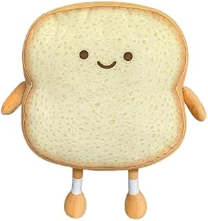sunfedmiss Toast Bread Plush Pillow, Kawaii Smiling Cushion for Kids | Short plush with PP cotton fill; smiling face printed; vacuum packed; pat and knead to restore shape
