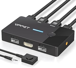 HDMI KVM Switch 1 Monitors 2 Computers 4K@60Hz USB KVM Switches 2 Ports for 2 PC Sharing Single Monitor and Keyboard Mouse with Wired Extend Controller Plug and Play