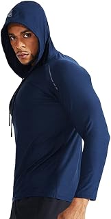 Muscle Alive Men's Long Sleeve Hooded Sweatshirt Elastic Lightweight Sweatshirts Polyester and Spandex