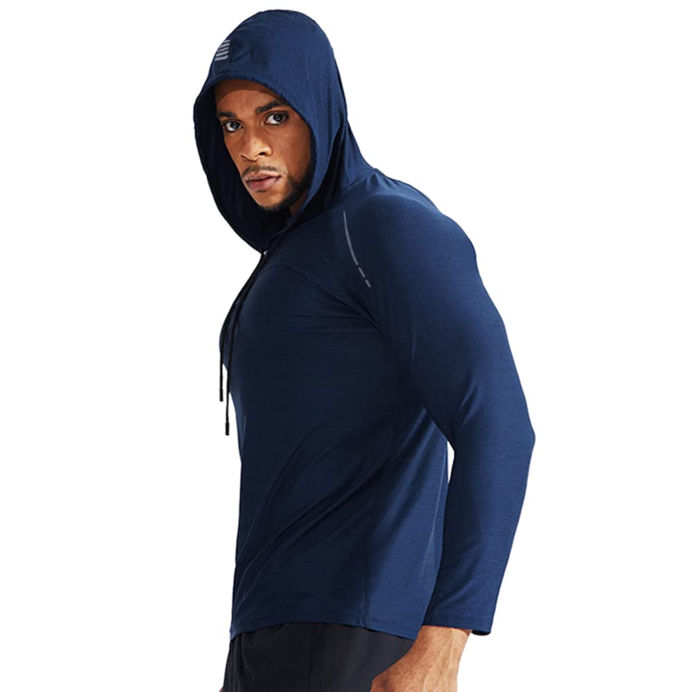 Muscle Alive Men's Long Sleeve Hooded Sweatshirt Elastic Lightweight Sweatshirts