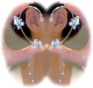 2PCS Butterfly Tassel Zircon Earrings and Ear Cuffs - No Piercing Flower Climber Wrap Around Earrings - Fairy Ear Clip Jewelry Gifts