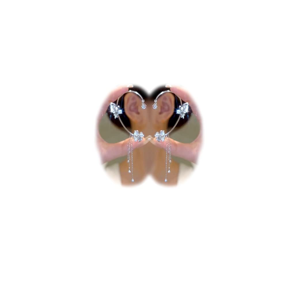 2PCS Butterfly Tassel Zircon Earrings and Ear Cuffs - No Piercing Flower Climber