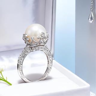Elegant Inlaid Imitation Pearl Ring Hand Carved Pattern for Banquet Wedding Proposal Party Daily Vintage Jewelry Gift