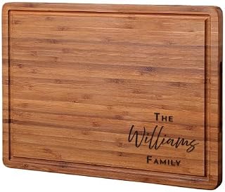 Artelica Personalized Cutting Board, Wedding Gift for Couples, Dark | 12 Design Choices, 8 x 5 to 17 x 11 in, Deep Juice Groove, Side Handle, Display Stand, Box with Note, Bridal Shower, New Home