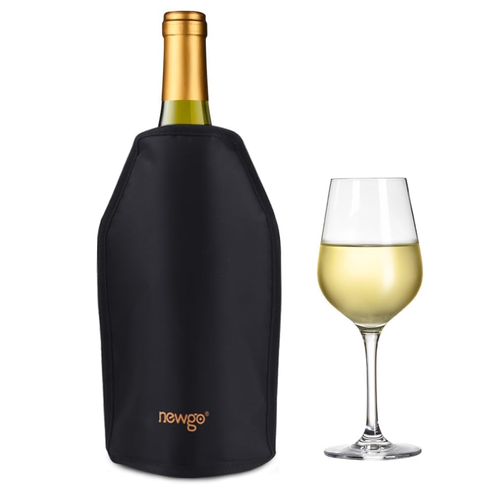 NEWGO Wine Cooler Sleeve, Standard Size Bottles, Black | Reusable Flexible Gel C