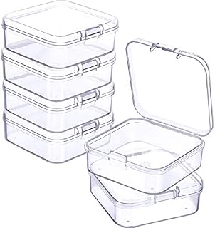 Jetec 6 Pieces Small Clear Plastic Storage Box, 2.1 x 2.1 x 0.8 Inch | Clear Storage Box with Visible Sorting, Small Plastic Containers for Beads Jewelry Crafts, Hinged Lids, Portable Containers