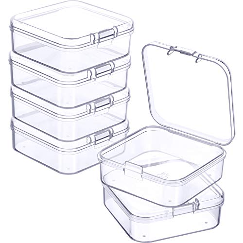Jetec 6 Pieces Small Clear Plastic Storage Box, 2.1 x 2.1 x 0.8 Inch | Clear Sto