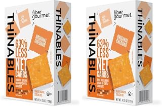 Fiber Gourmet Thinables Baked Cheese Crackers - Real Cheddar - (Pack of 2) | Healthy Keto Crackers with 13g Fiber, 5g Protein, 70 Calories, 6g Net Carbs - Kosher - Made in USA - 4.25 Ounces per pack