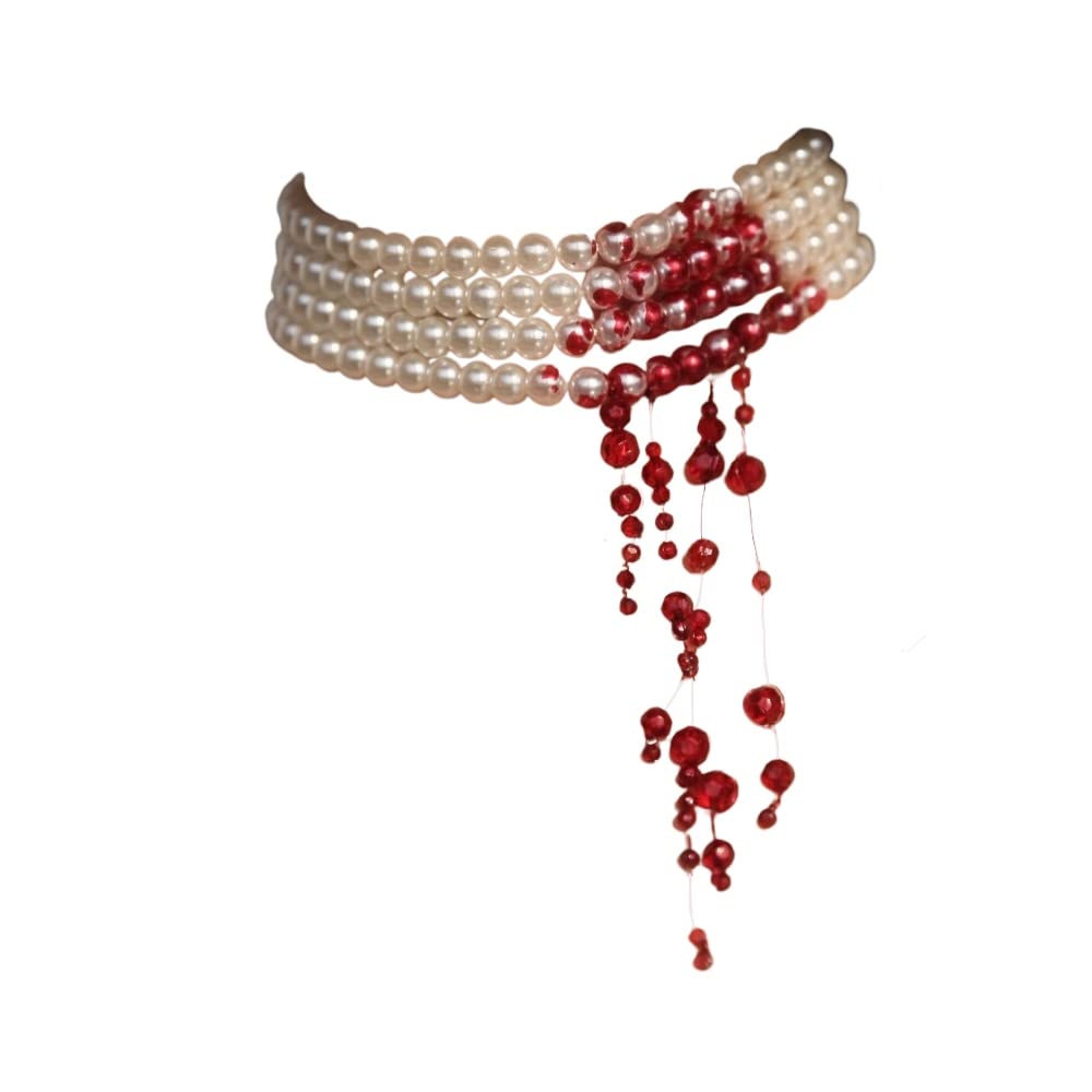 Dripping Blood Imitation Pearls Halloween Party Choker Necklace Vampire Party Co