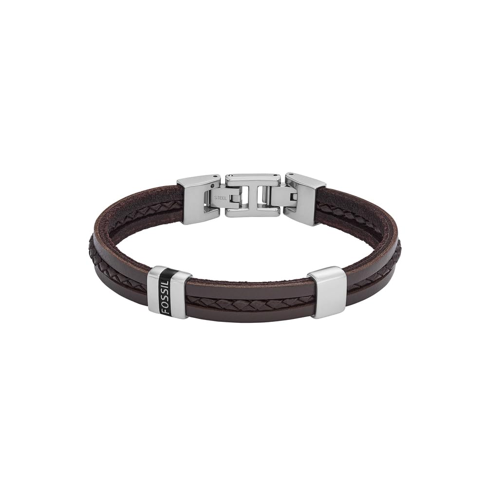 Fossil bracciale da uomo in acciaio inossidabile o pelle con chiusura a libro