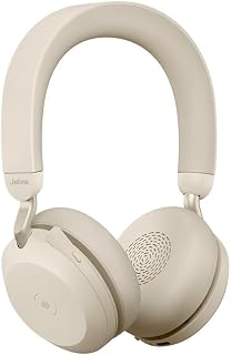 Jabra Evolve2 75 Wireless Stereo PC Headset with 8 Microphone Technology-Dual Foam Earphones and Active Noise Cancellation, USB-A Bluetooth Adapter for MS Teams-Beige