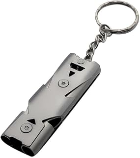 1 x High End Stainless Steel Double Tube Explosive Whistle Grey Key Ring Keychain Party Gift 11*2.5cm