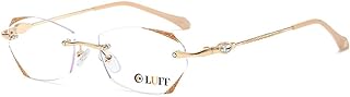 LUFF Rimless Reading Glasses for Women Rimless Fashion Metal Diamond Cut Edge Light Blue Computer Reader, Anti Eyestrain