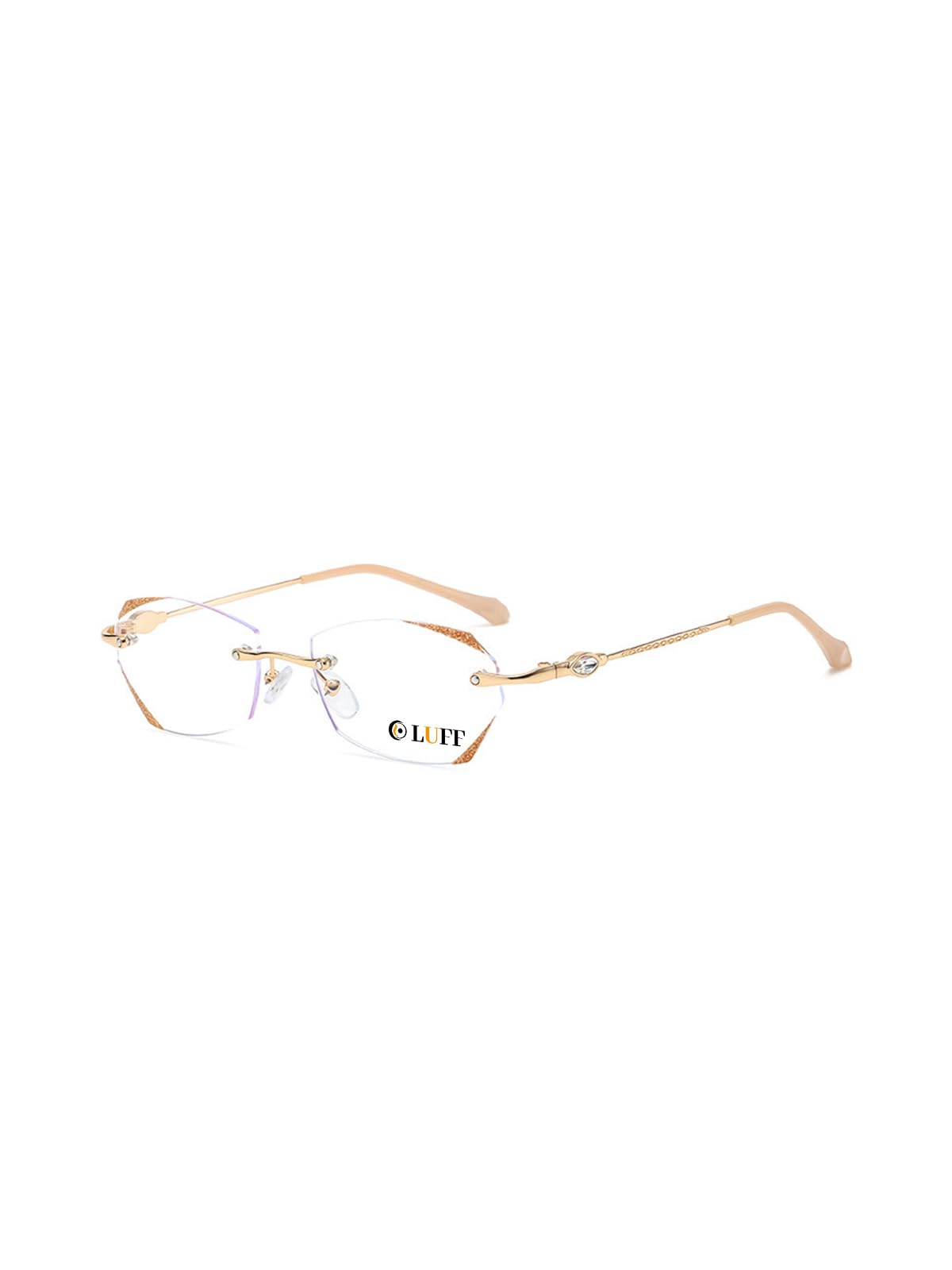 LUFF Rimless Reading Glasses for Women Rimless Fashion Metal Diamond Cut Edge Li