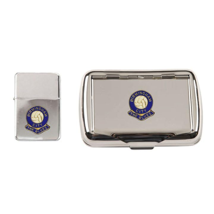 Football Polished Chrome Tobacco Tin and Stormproof Petrol Lighter Birmingham