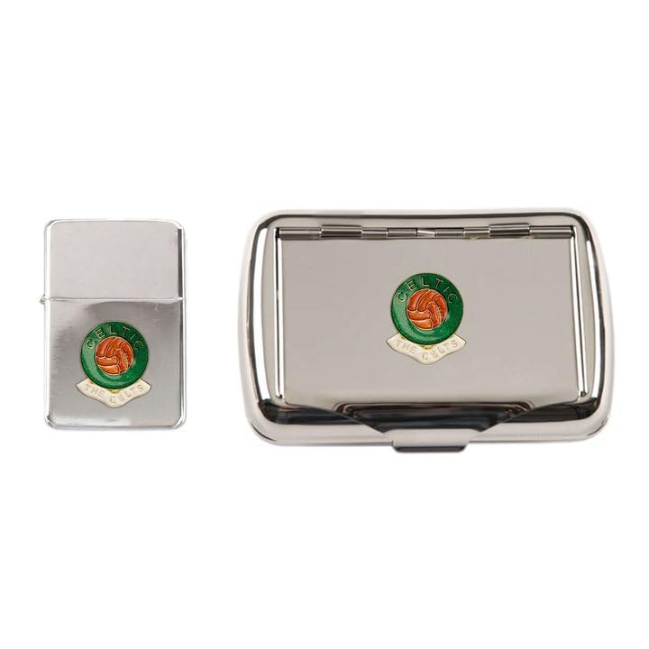 Football Polished Chrome Tobacco Tin and Stormproof Petrol Lighter Celtic