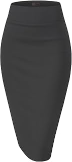 Hybrid & Company Women's Premium Nylon Ponte Stretch High Waist Pencil Suit Skirt Below Knee