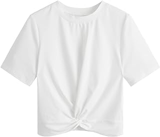 MAKEMECHIC Women's Summer Crop Top Solid Short Sleeve Twist Front Tee T-Shirt