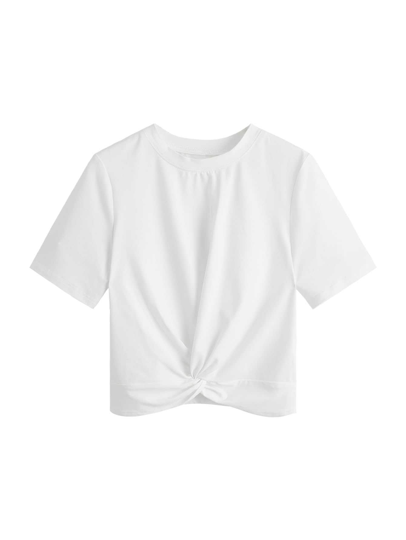 MAKEMECHIC Women's Summer Crop Top Solid Short Sleeve Twist Front Tee T-Shirt