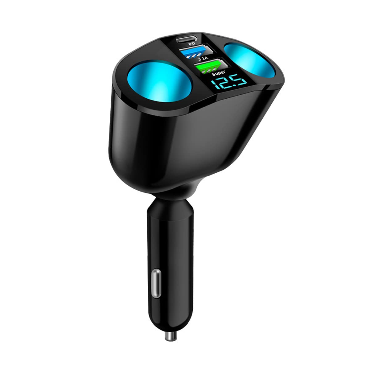 Ankuee 12V/24V Car Cigarette Lighter Splitter with USB-C | dual-socket output, L