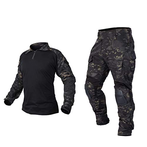 IDOGEAR Men G3 Assault Combat Uniform Set with Knee Pads Multi-camo Camouflage T