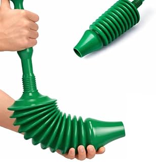 Heavy Duty Toilet Plunger, Big Powerful Toilet Unblocker for Clearing Blockage in Drains, Flexible Plumbing Suction Tool for Unblocking Toilets of All Types, Kitchens, Sinks, Baths, Green